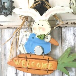 EASTER WOOD WALL HANGING BUNNY RABBIT WELCOME SIGN NEW!